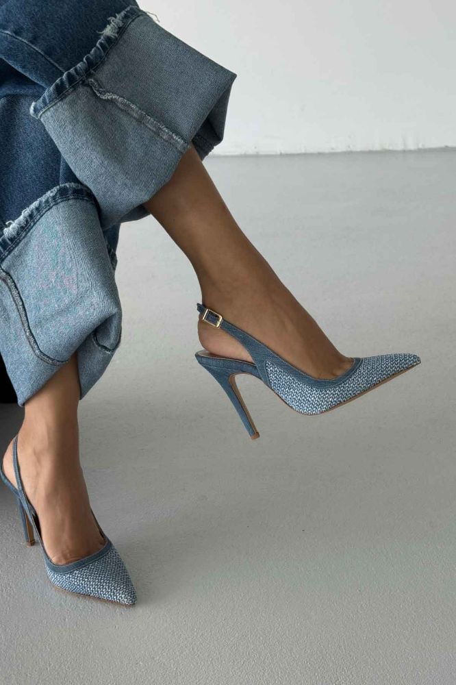 Echo İnce Topuk 10 Cm Kot Hasır Stiletto resmi