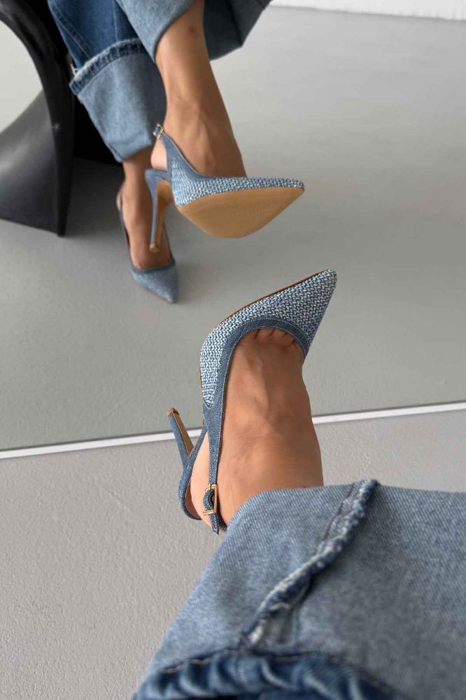 Echo İnce Topuk 10 Cm Kot Hasır Stiletto resmi