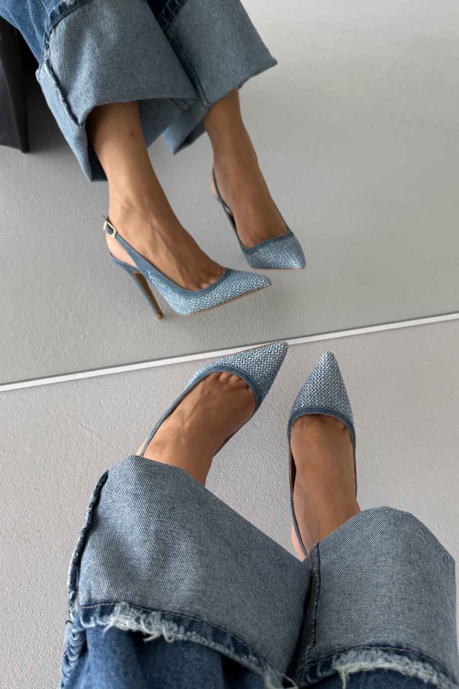 Echo İnce Topuk 10 Cm Kot Hasır Stiletto resmi