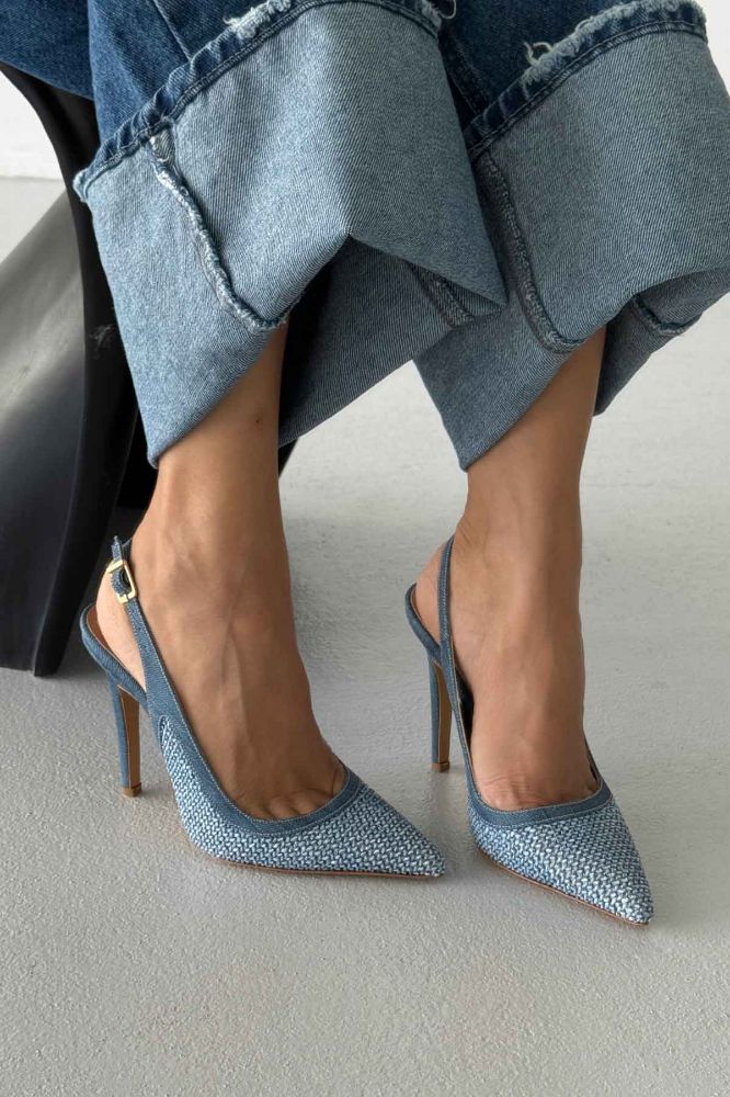 Echo İnce Topuk 10 Cm Kot Hasır Stiletto resmi