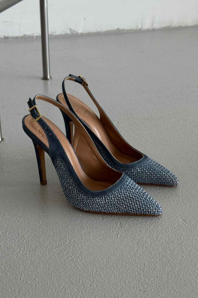 Echo İnce Topuk 10 Cm Kot Hasır Stiletto resmi