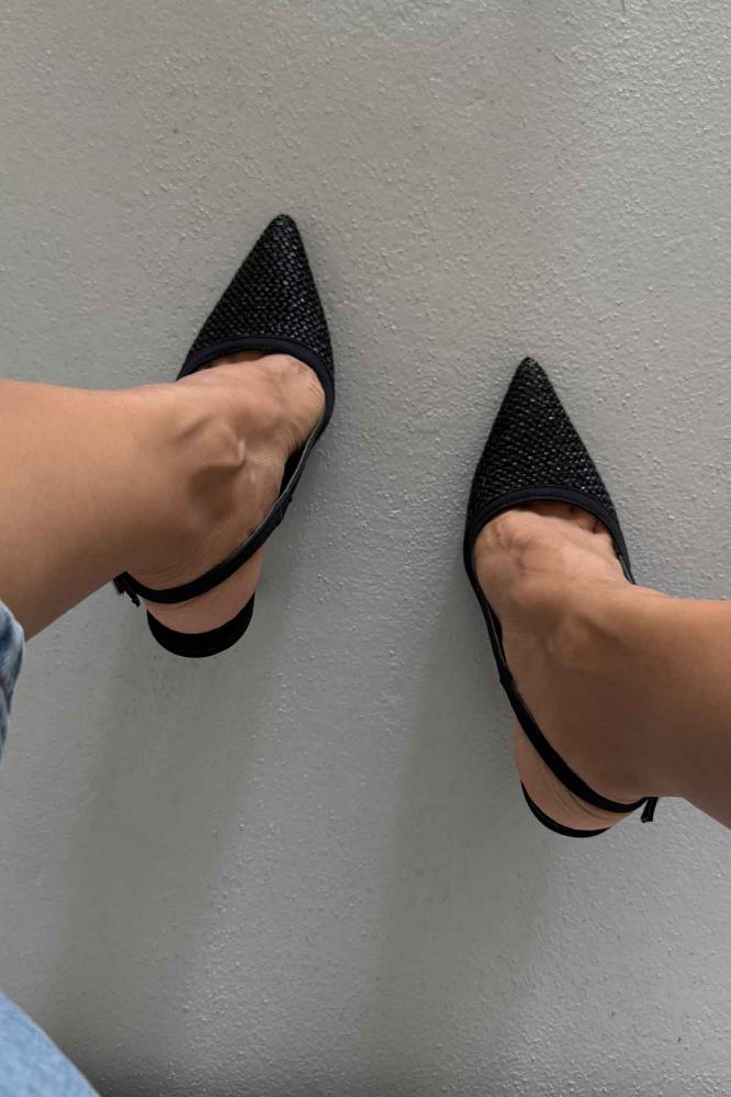 Echo İnce Topuk 10 Cm Siyah Hasır Stiletto resmi