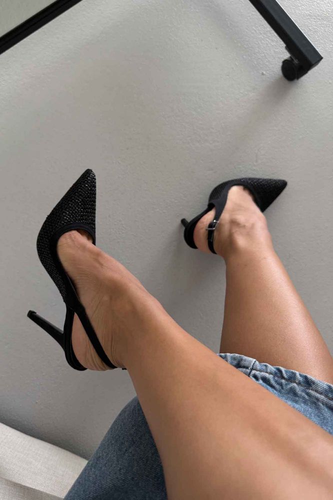 Echo İnce Topuk 10 Cm Siyah Hasır Stiletto resmi