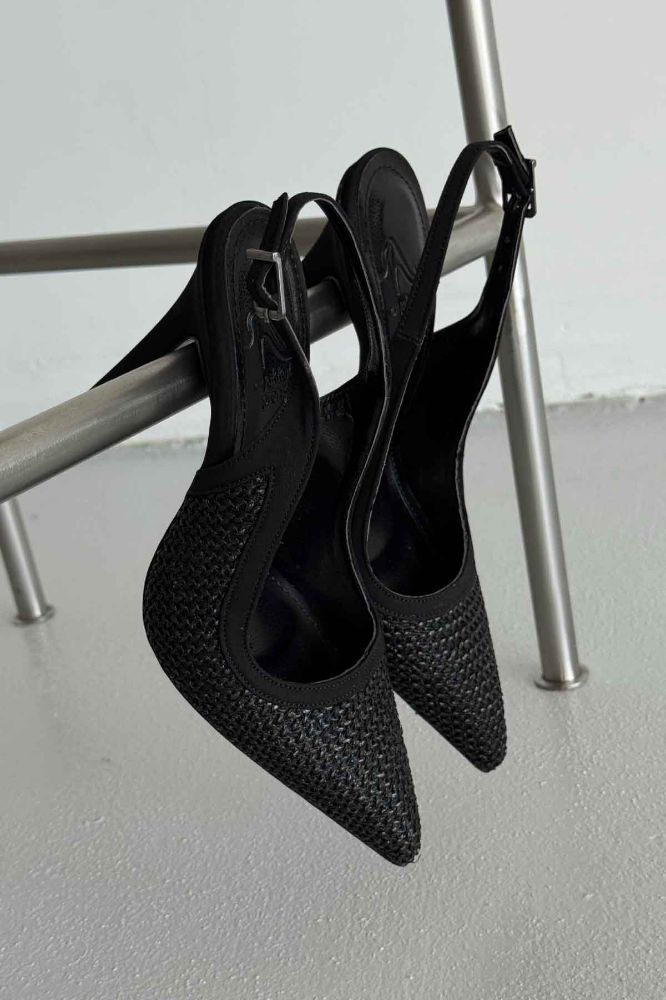 Echo İnce Topuk 10 Cm Siyah Hasır Stiletto resmi