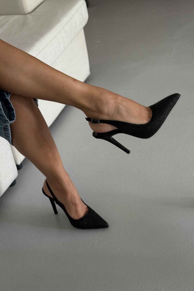 Echo İnce Topuk 10 Cm Siyah Hasır Stiletto resmi
