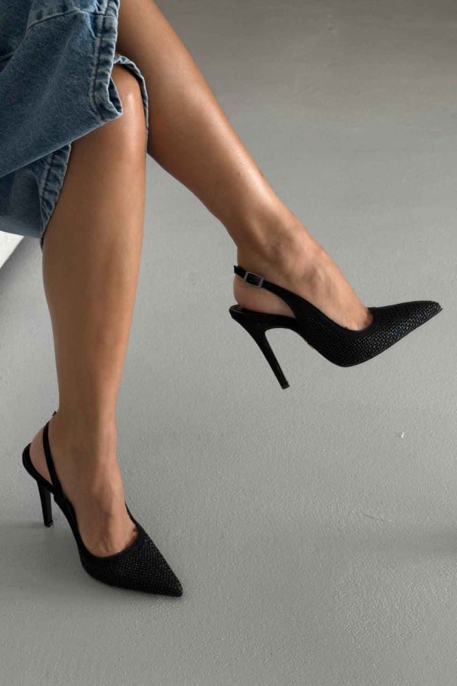 Echo İnce Topuk 10 Cm Siyah Hasır Stiletto resmi