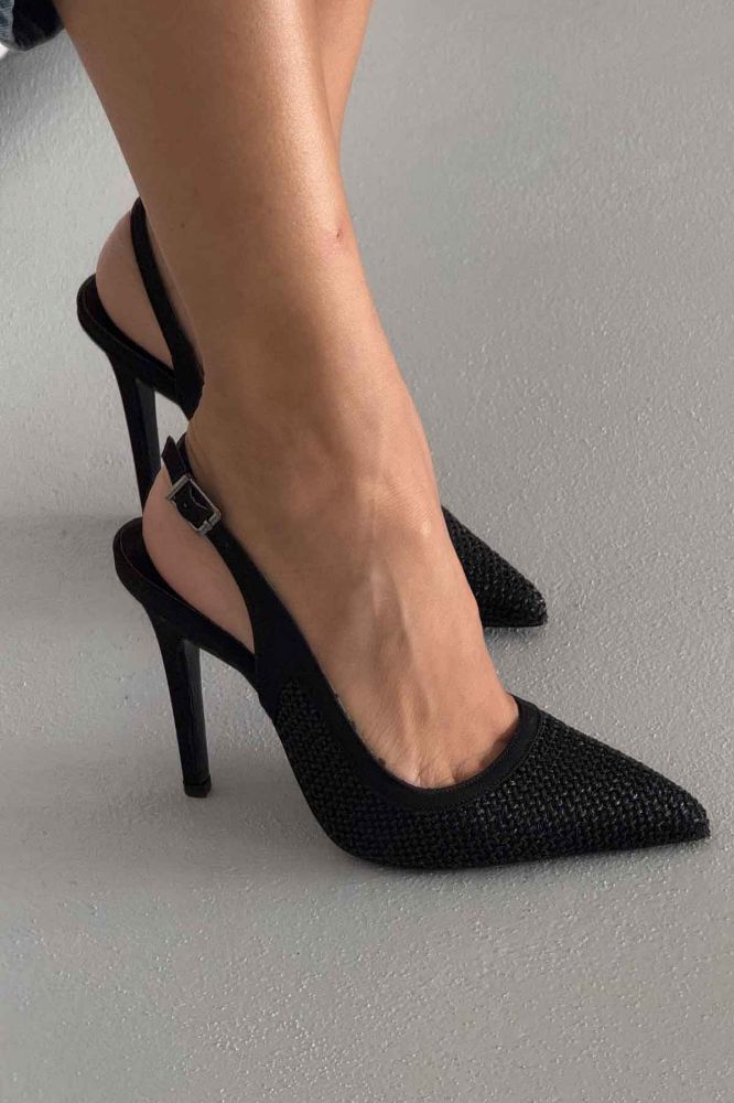 Echo İnce Topuk 10 Cm Siyah Hasır Stiletto resmi