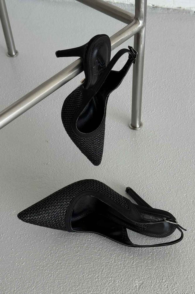 Echo İnce Topuk 10 Cm Siyah Hasır Stiletto resmi