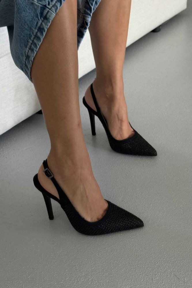 Echo İnce Topuk 10 Cm Siyah Hasır Stiletto resmi