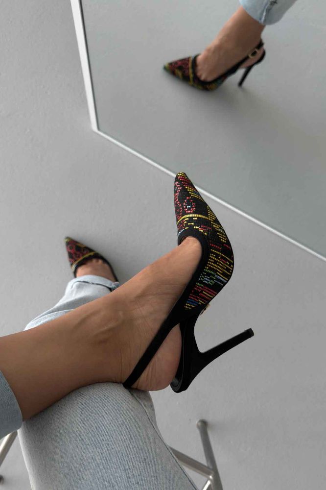 Echo İnce Topuk 10 Cm Siyah Hasır Stiletto resmi