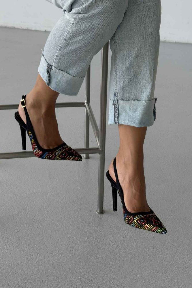 Echo İnce Topuk 10 Cm Siyah Renkli Desenli Stiletto resmi
