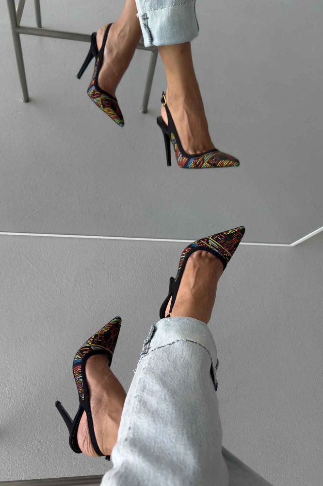 Echo İnce Topuk 10 Cm Siyah Renkli Desenli Stiletto resmi