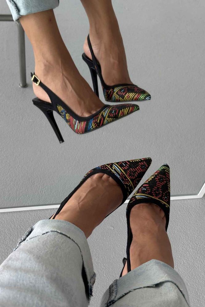 Echo İnce Topuk 10 Cm Siyah Renkli Desenli Stiletto resmi