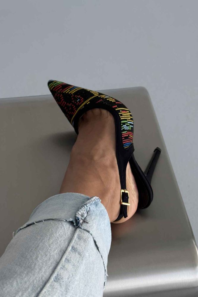 Echo İnce Topuk 10 Cm Siyah Renkli Desenli Stiletto resmi
