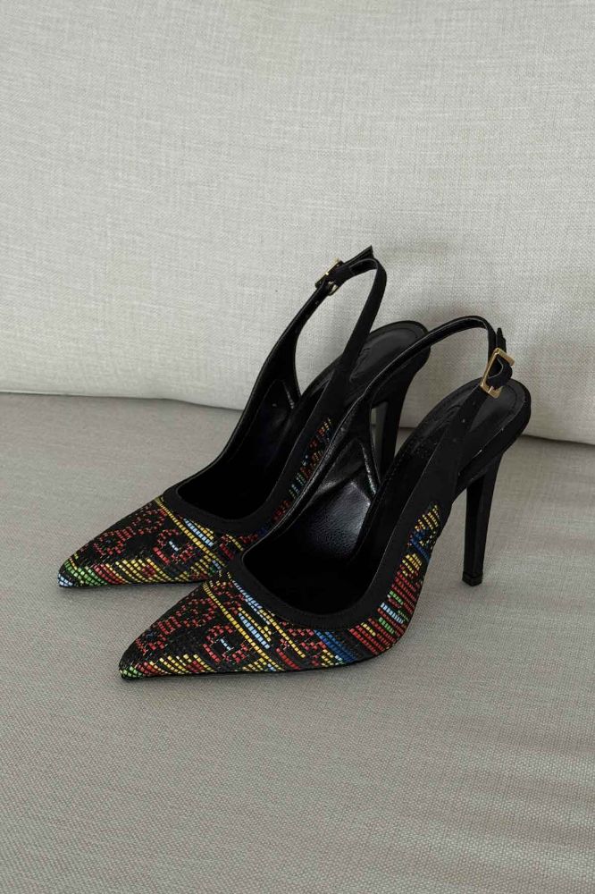 Echo İnce Topuk 10 Cm Siyah Renkli Desenli Stiletto resmi