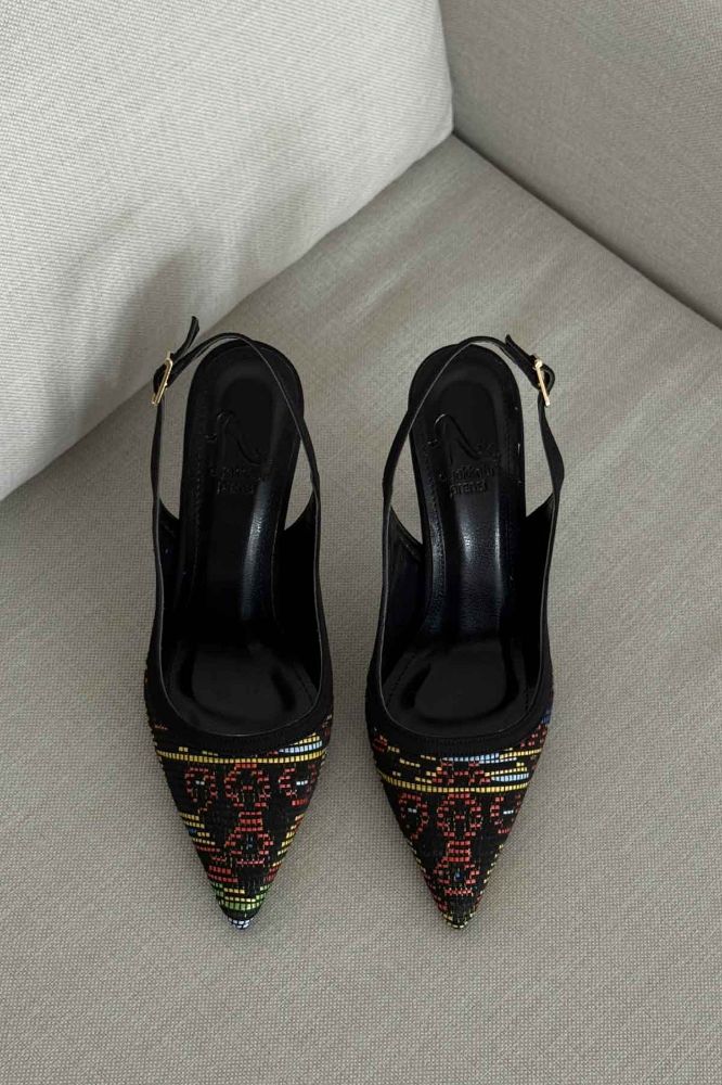 Echo İnce Topuk 10 Cm Siyah Renkli Desenli Stiletto resmi