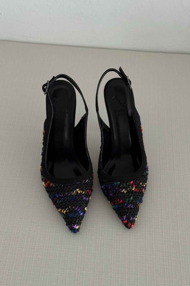 Echo İnce Topuk 10 Cm Siyah Renkli Hasır Stiletto resmi