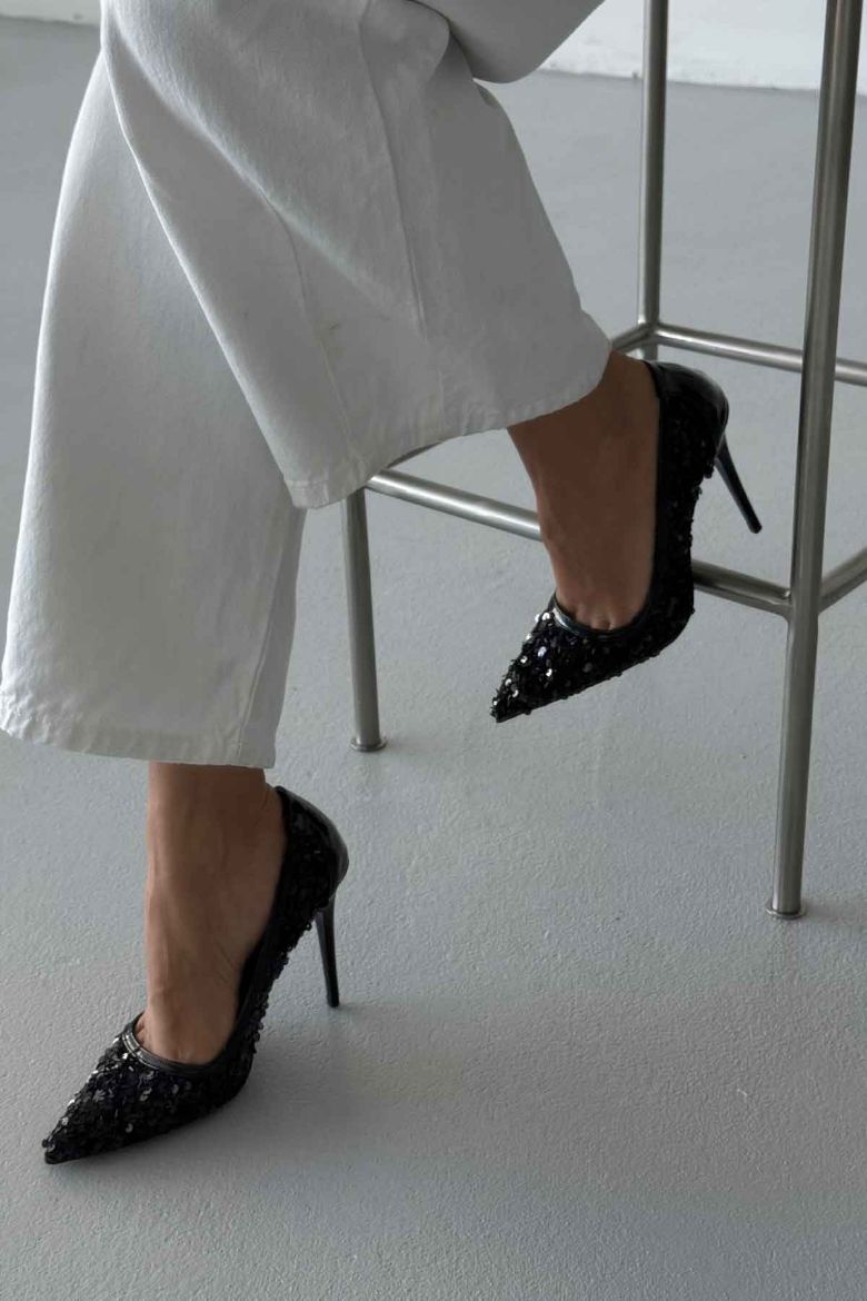 Nico İnce Topuk 10 Cm Siyah Payetli Stiletto resmi