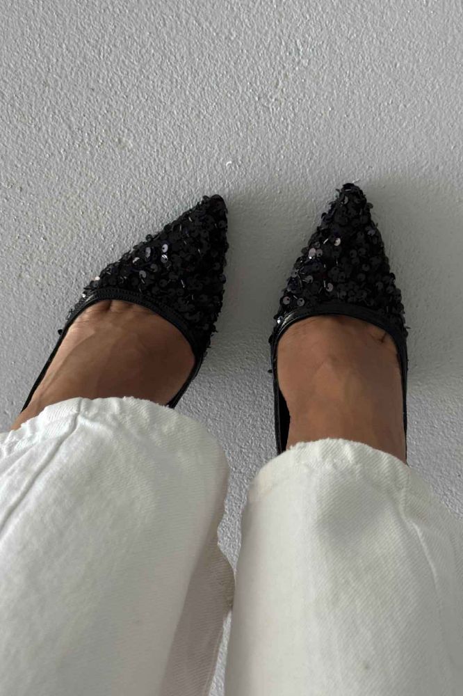 Nico İnce Topuk 10 Cm Siyah Payetli Stiletto resmi