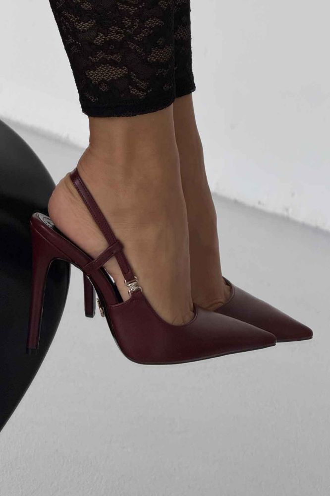 Waft Toka Detaylı İnce Topuk 12 Cm Bordo Mat Stiletto resmi