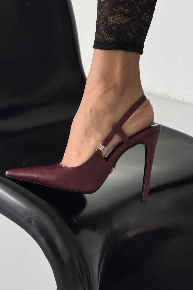 Waft Toka Detaylı İnce Topuk 12 Cm Bordo Mat Stiletto resmi