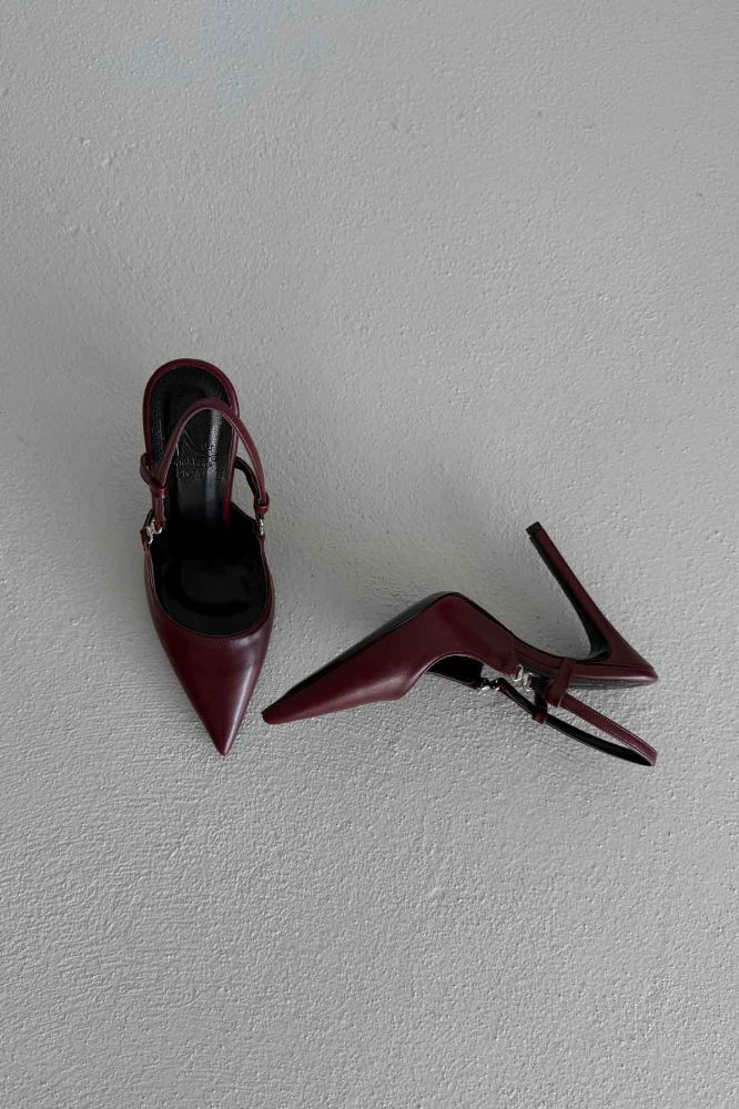 Waft Toka Detaylı İnce Topuk 12 Cm Bordo Mat Stiletto resmi