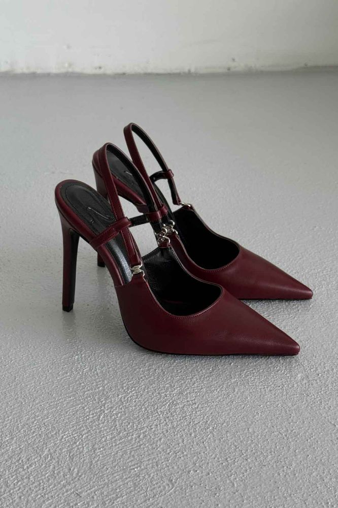 Waft Toka Detaylı İnce Topuk 12 Cm Bordo Mat Stiletto resmi