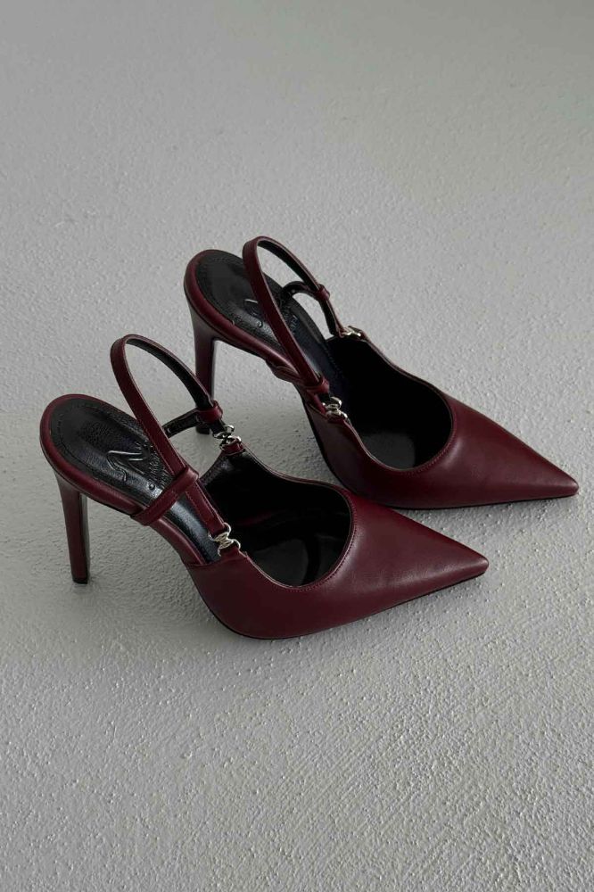 Waft Toka Detaylı İnce Topuk 12 Cm Bordo Mat Stiletto resmi