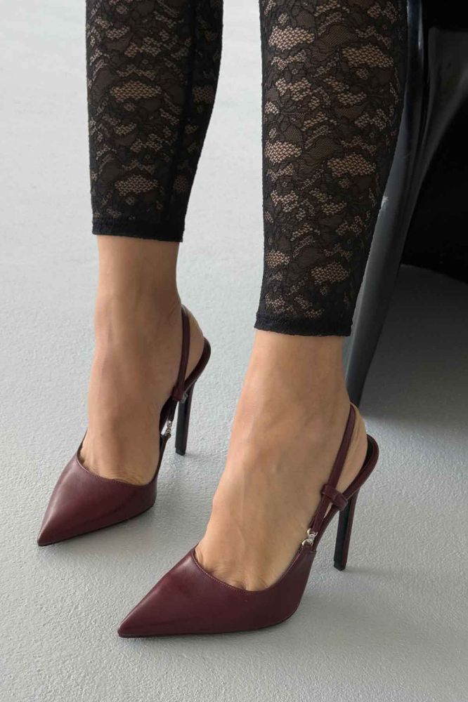 Waft Toka Detaylı İnce Topuk 12 Cm Bordo Mat Stiletto resmi