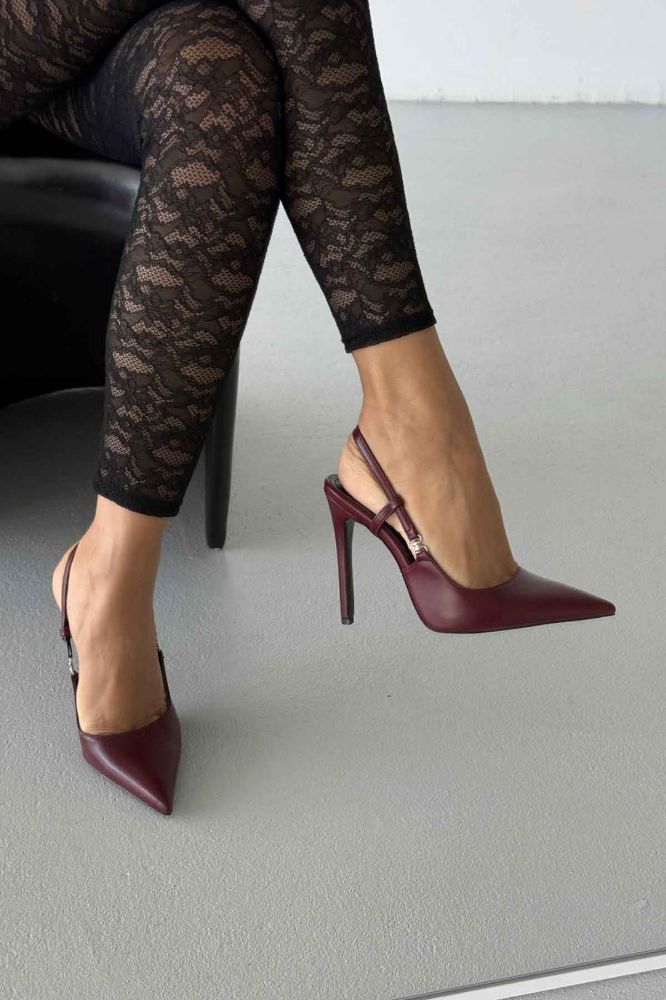 Waft Toka Detaylı İnce Topuk 12 Cm Bordo Mat Stiletto resmi