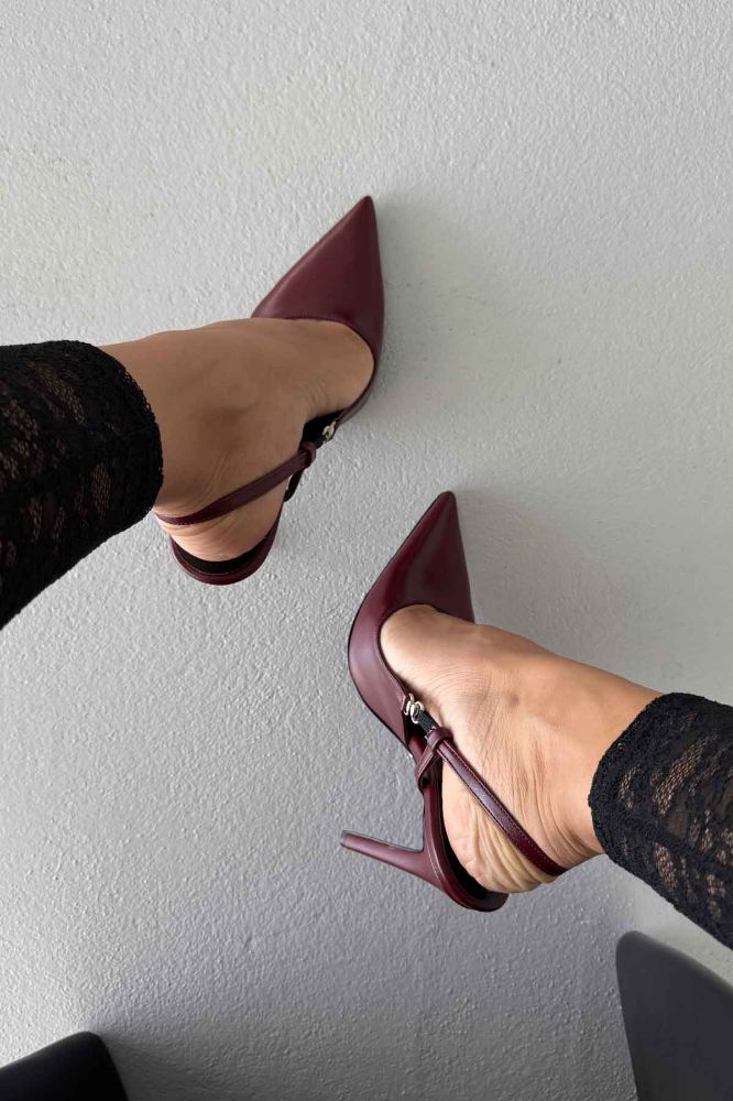Waft Toka Detaylı İnce Topuk 12 Cm Bordo Mat Stiletto resmi