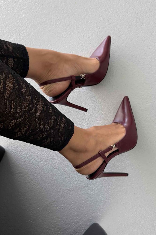 Waft Toka Detaylı İnce Topuk 12 Cm Bordo Mat Stiletto resmi