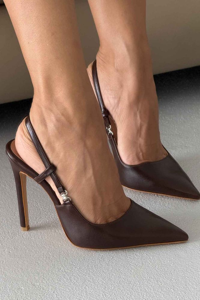 Waft Toka Detaylı İnce Topuk 12 Cm Acı Kahve Mat Stiletto resmi