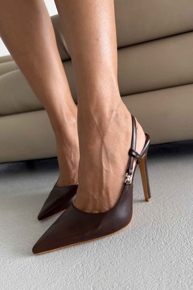 Waft Toka Detaylı İnce Topuk 12 Cm Acı Kahve Mat Stiletto resmi
