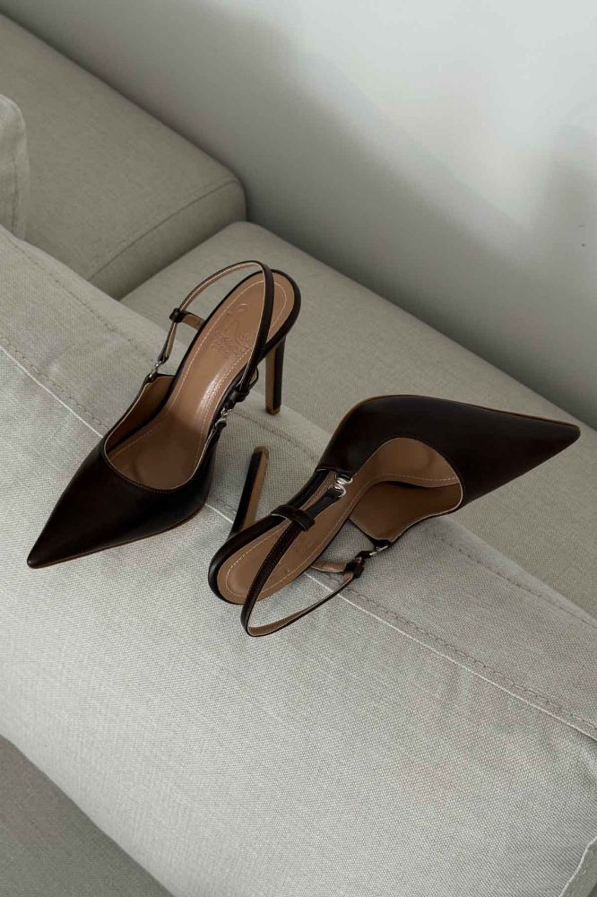 Waft Toka Detaylı İnce Topuk 12 Cm Acı Kahve Mat Stiletto resmi