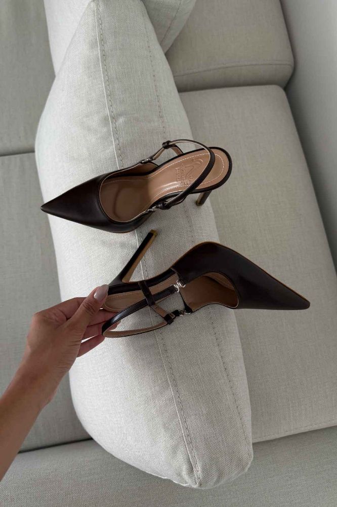 Waft Toka Detaylı İnce Topuk 12 Cm Acı Kahve Mat Stiletto resmi