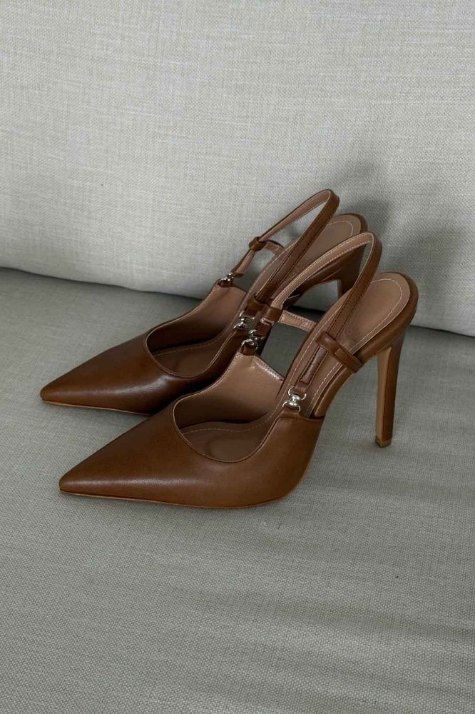 Waft Toka Detaylı İnce Topuk 12 Cm Taba Mat Stiletto resmi