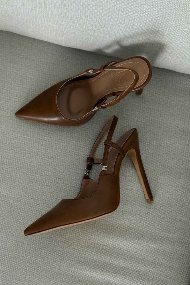 Waft Toka Detaylı İnce Topuk 12 Cm Taba Mat Stiletto resmi