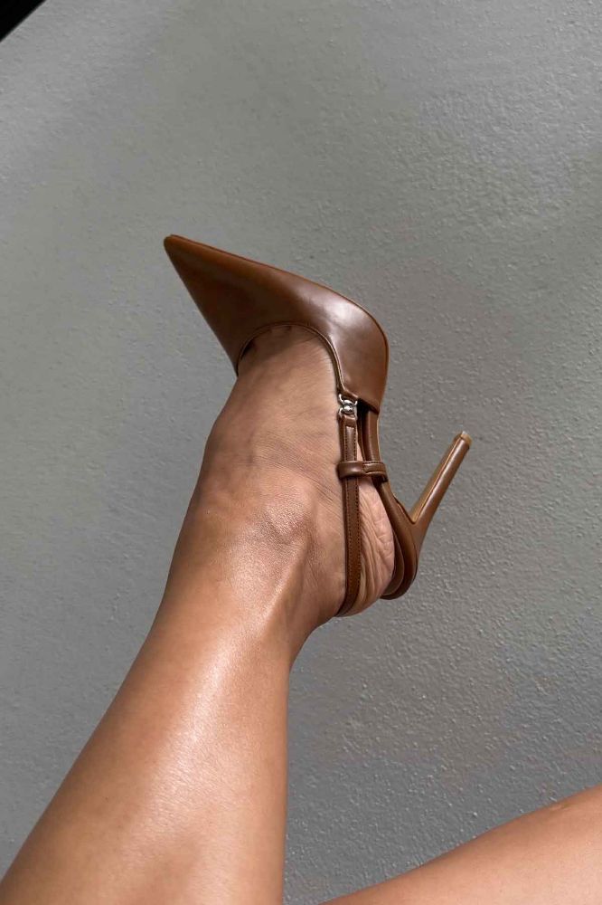 Waft Toka Detaylı İnce Topuk 12 Cm Taba Mat Stiletto resmi