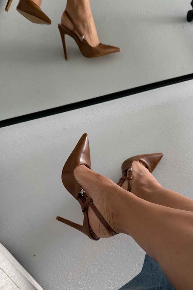 Waft Toka Detaylı İnce Topuk 12 Cm Taba Mat Stiletto resmi