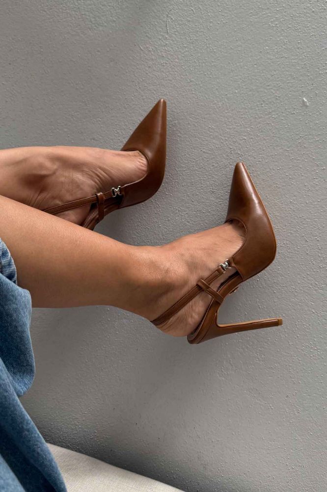 Waft Toka Detaylı İnce Topuk 12 Cm Taba Mat Stiletto resmi