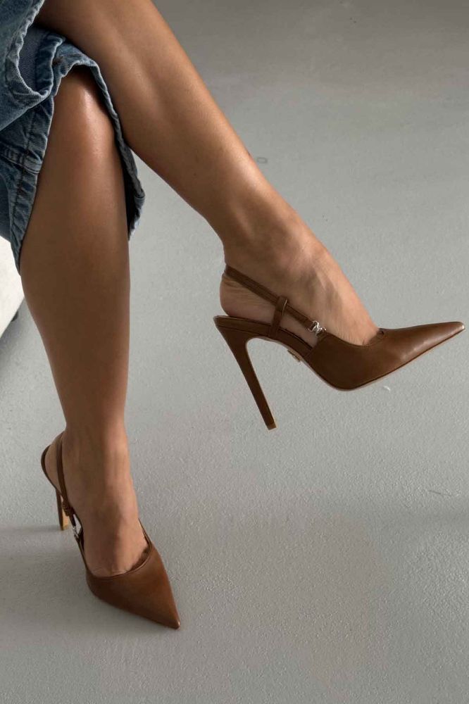 Waft Toka Detaylı İnce Topuk 12 Cm Taba Mat Stiletto resmi