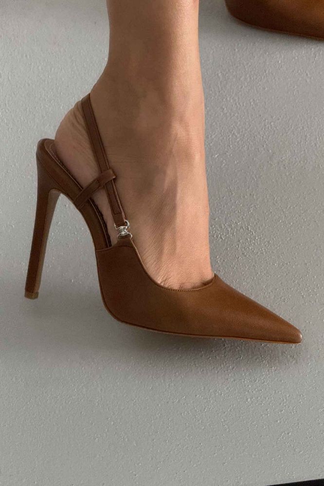 Waft Toka Detaylı İnce Topuk 12 Cm Taba Mat Stiletto resmi