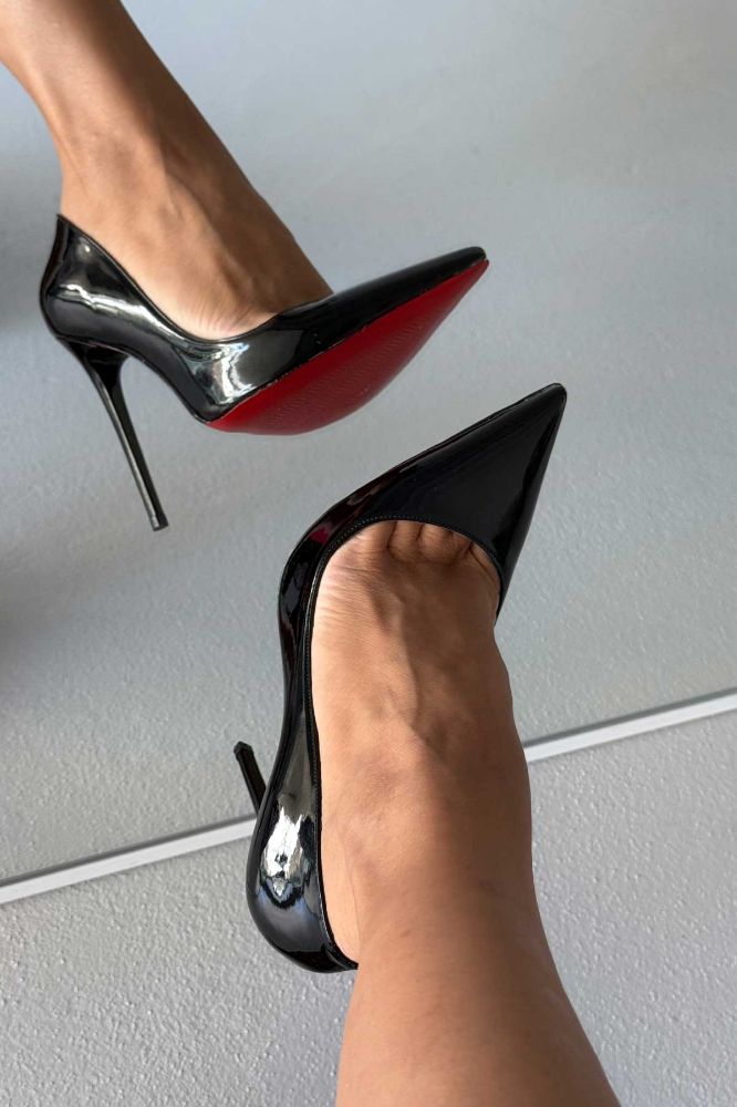 Opra İnce Topuk 12 Cm Siyah Rugan Stiletto resmi