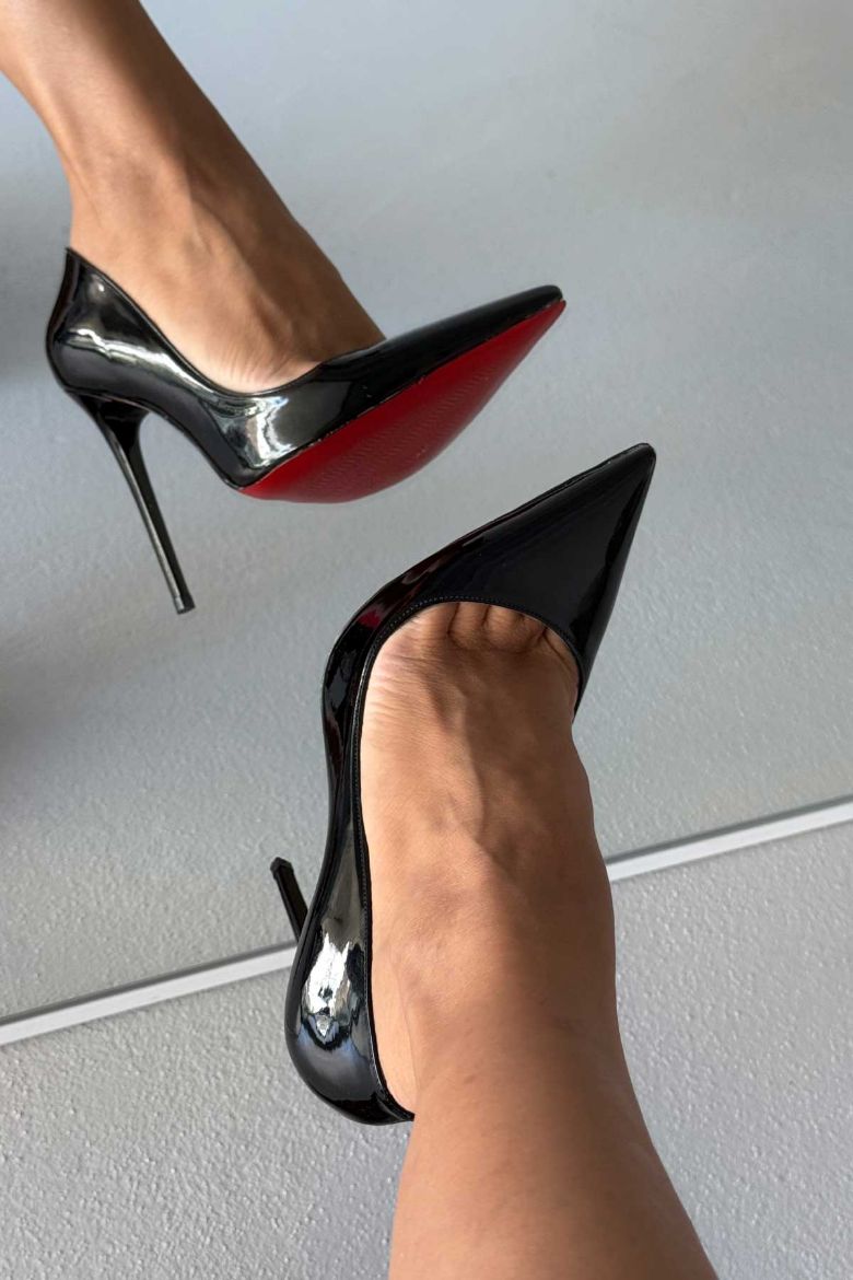 Opra İnce Topuk 12 Cm Siyah Rugan Stiletto resmi