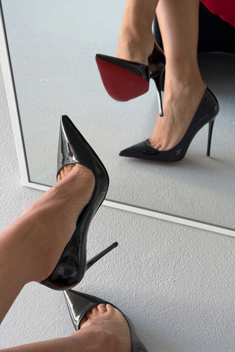 Opra İnce Topuk 12 Cm Siyah Rugan Stiletto resmi