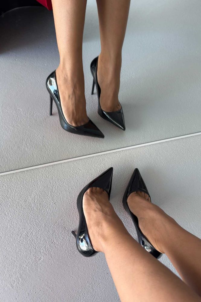 Opra İnce Topuk 12 Cm Siyah Rugan Stiletto resmi