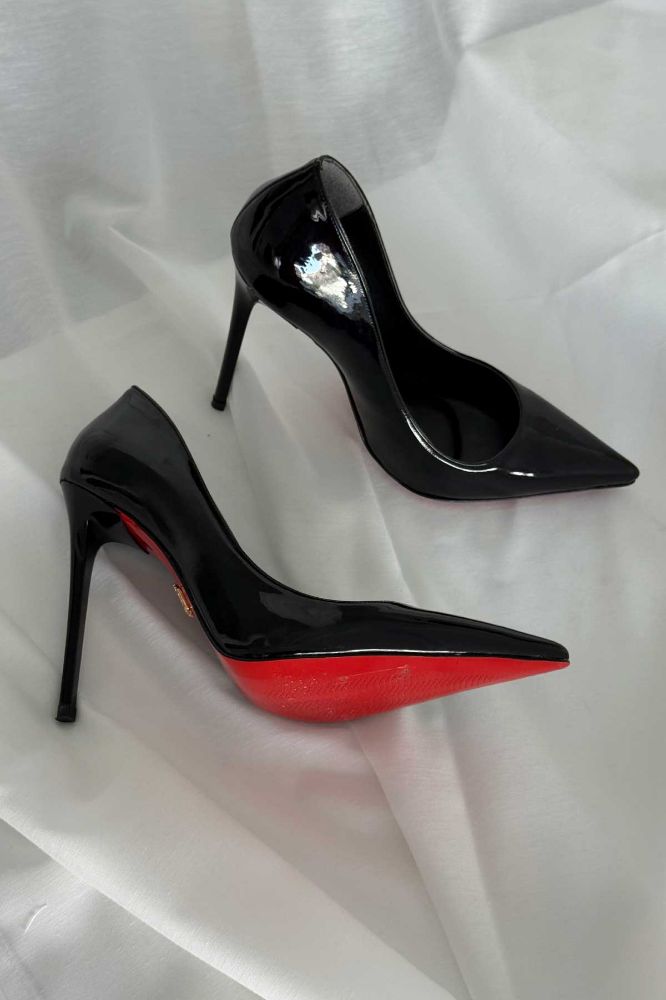Opra İnce Topuk 12 Cm Siyah Rugan Stiletto resmi