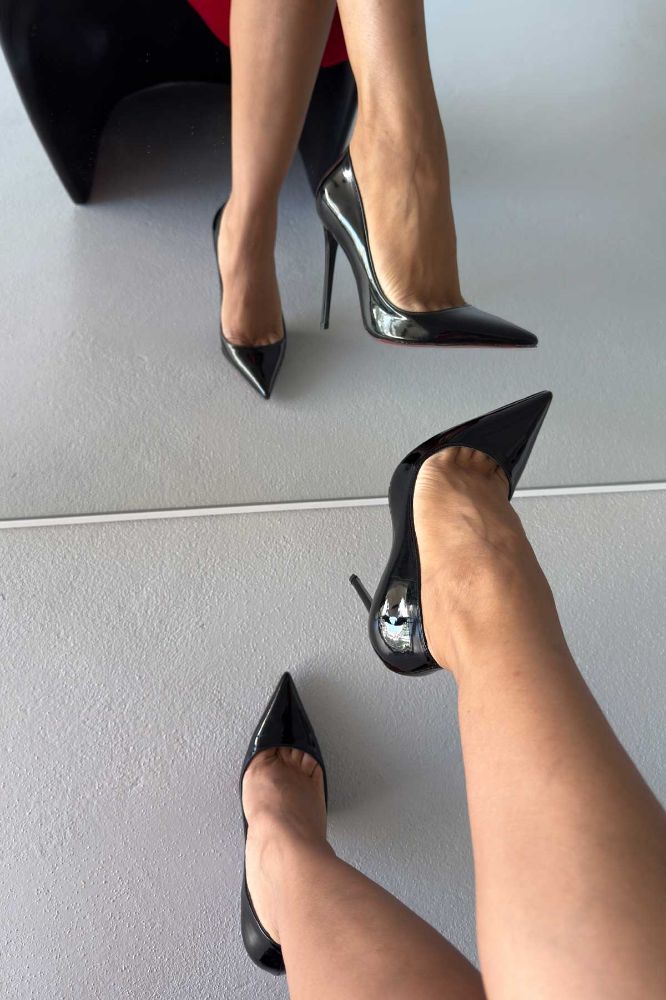 Opra İnce Topuk 12 Cm Siyah Rugan Stiletto resmi