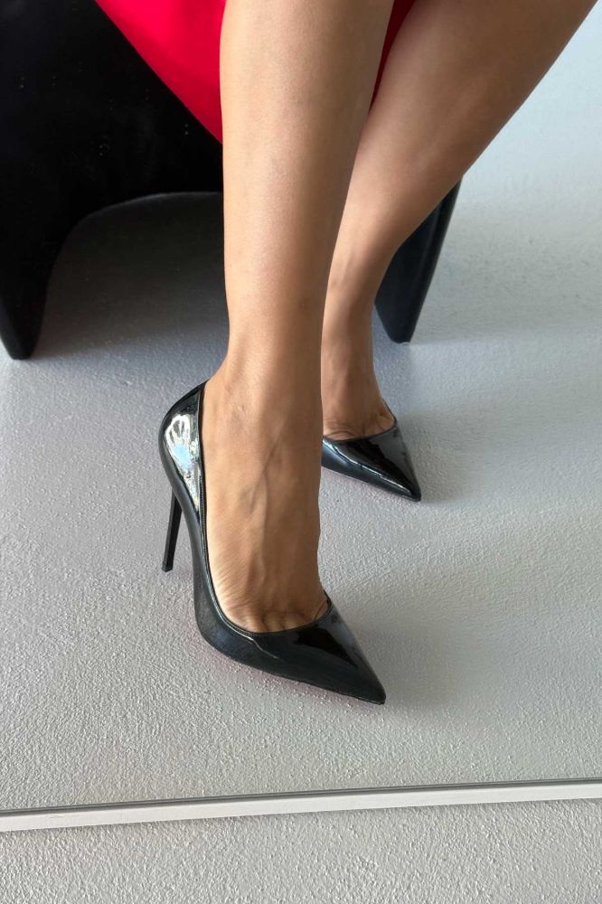 Opra İnce Topuk 12 Cm Siyah Rugan Stiletto resmi